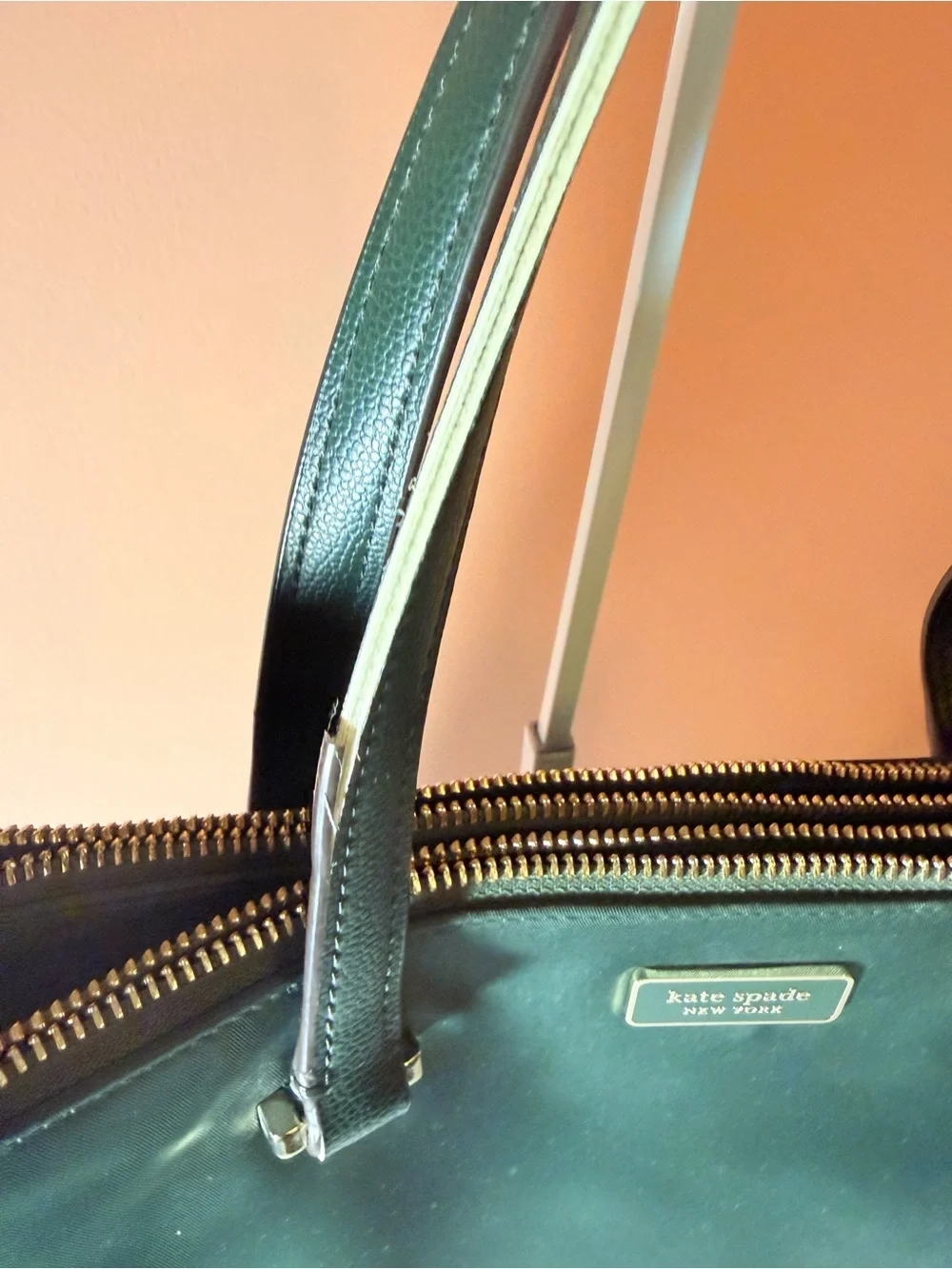 kate spade dark green tote with gold hardware